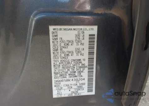 2006 Nissan Frontier Se from USA, damaged, VIN 1N6AD07U86C430204